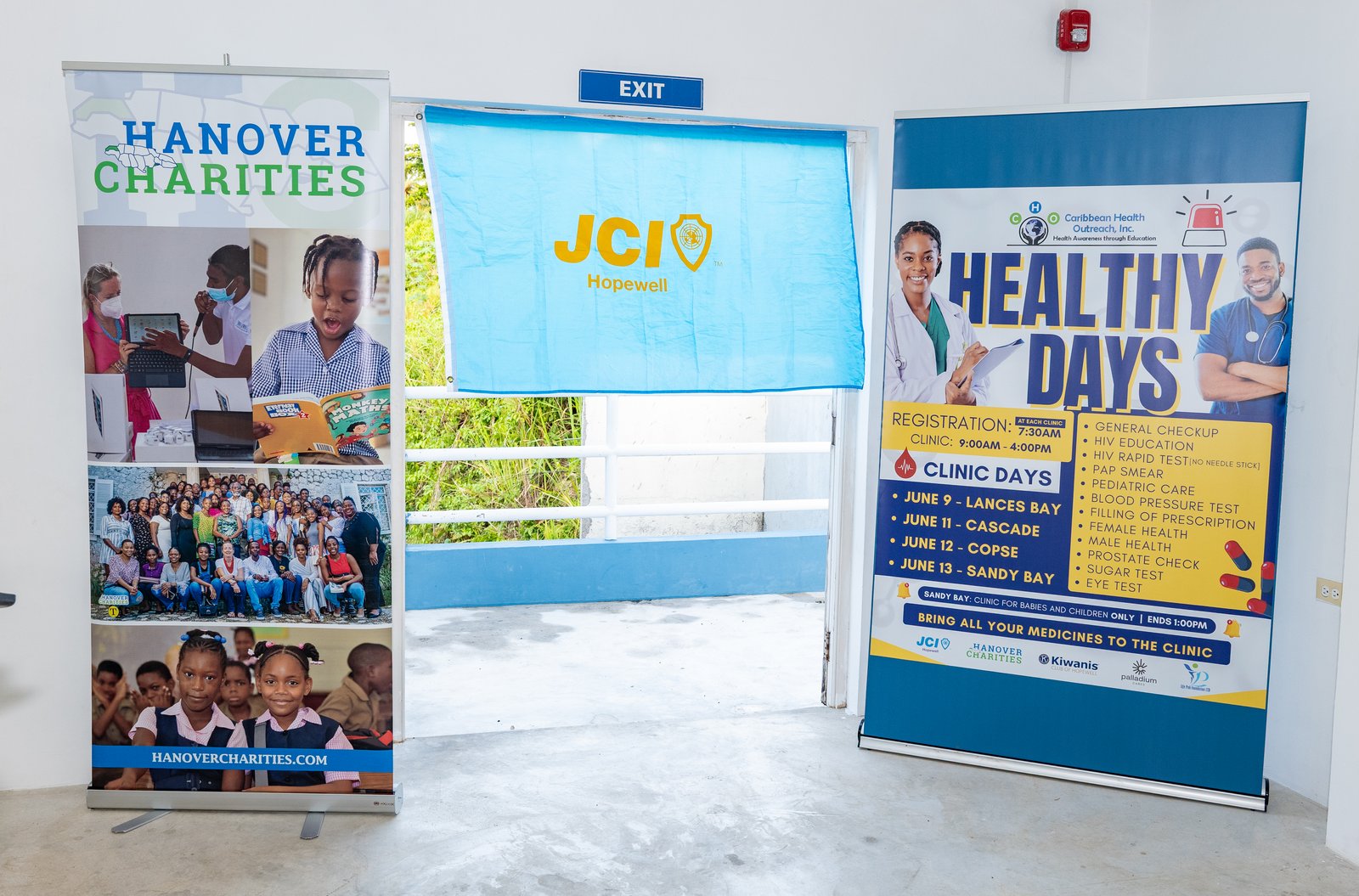 CHO Healthy Days clinic banners with Hanover Charities and JCI Hopewell
